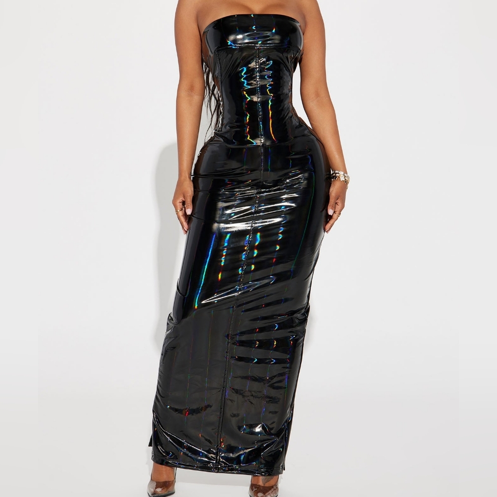 Black latex maxi dress